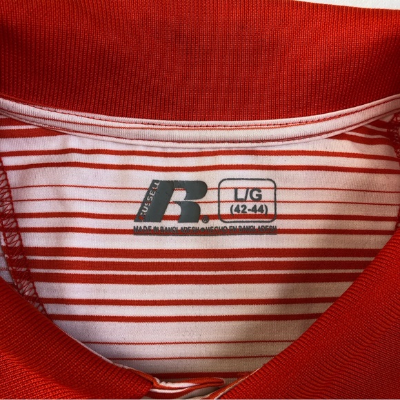 Russell Athletic Clemson Tigers Polo Men’s Size Large Orange & White Striped - Picture 3 of 9